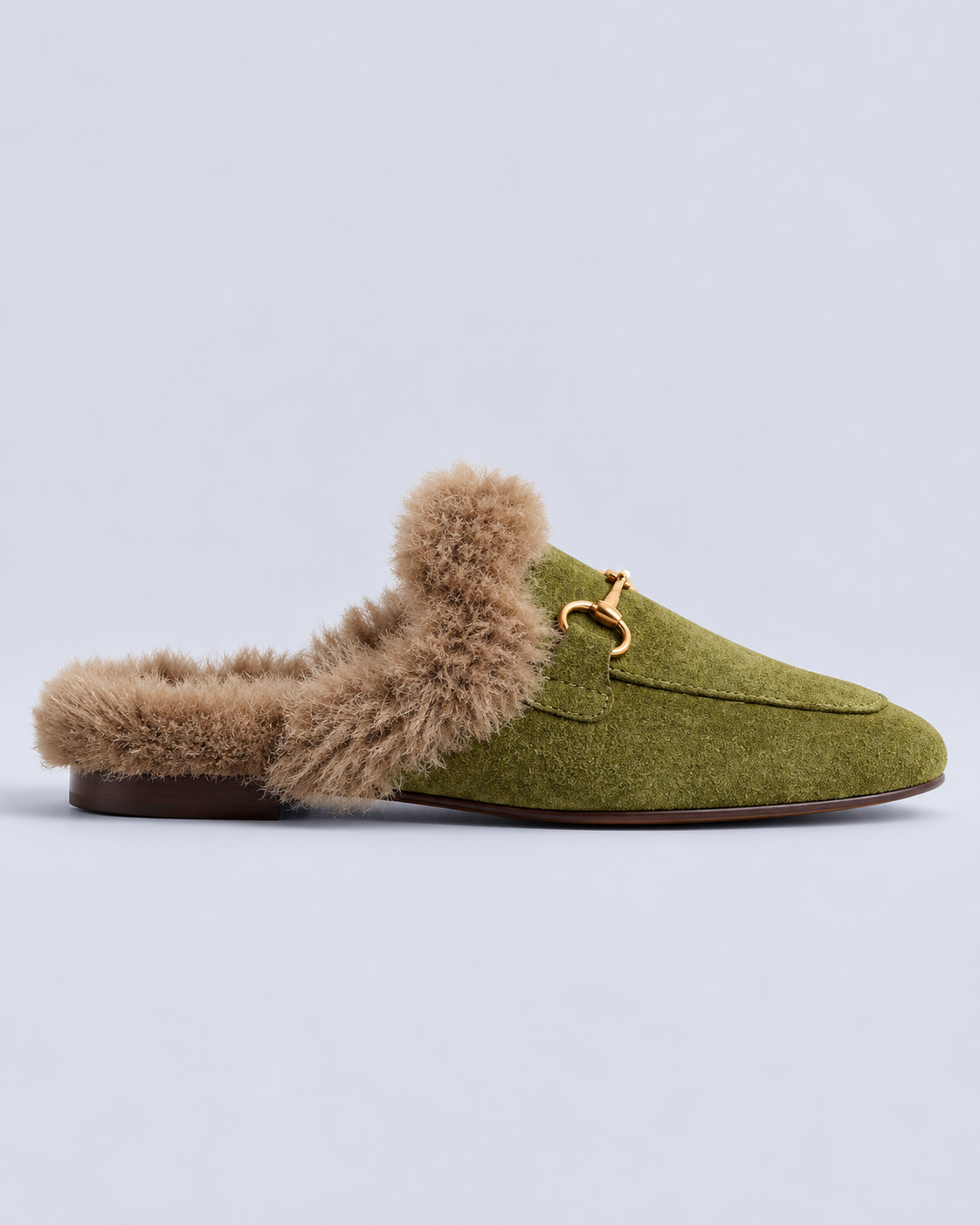 Women's Fur-Lined Suede Mules with Horsebit Detail