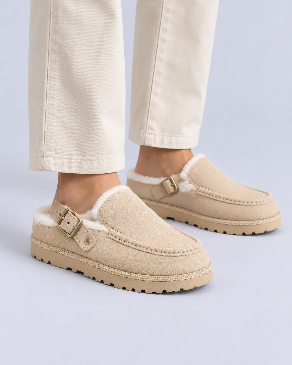 Women's Lined Faux Suede Buckle Clogs