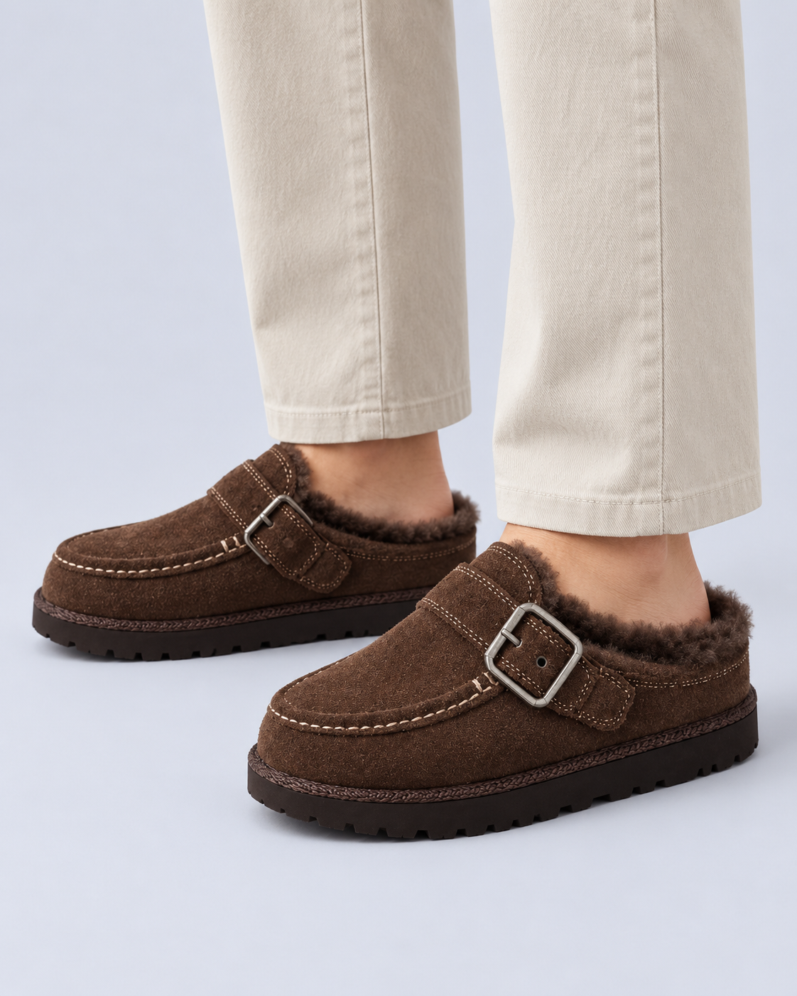 Women's Lined Faux Suede Buckle Clogs
