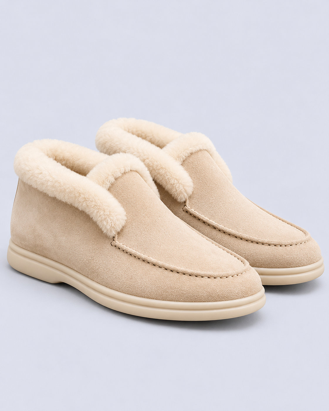 Shearling Lined Suede Moc Toe Loafers