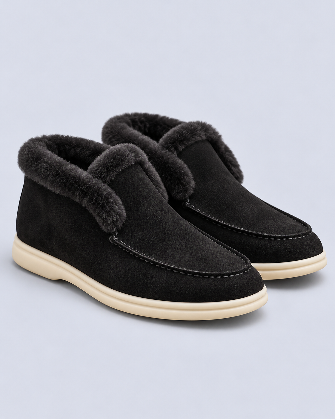 Shearling Lined Suede Moc Toe Loafers
