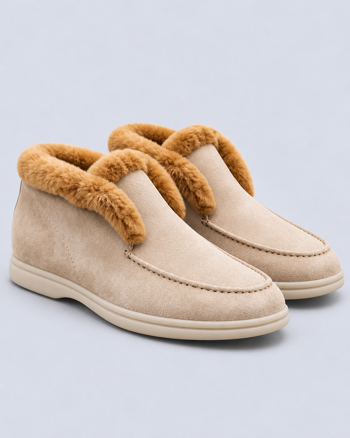Shearling Lined Suede Moc Toe Loafers
