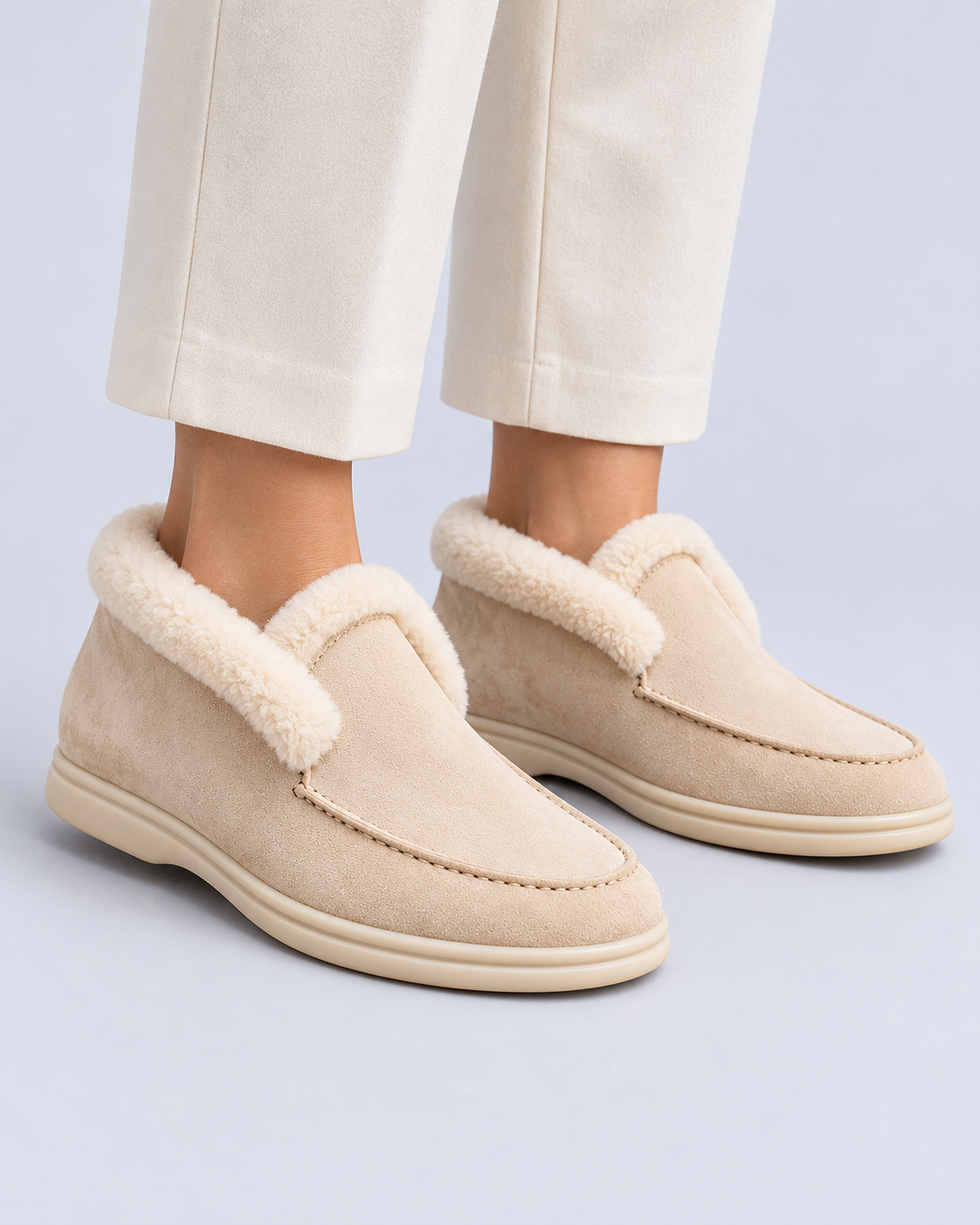 Shearling Lined Suede Moc Toe Loafers