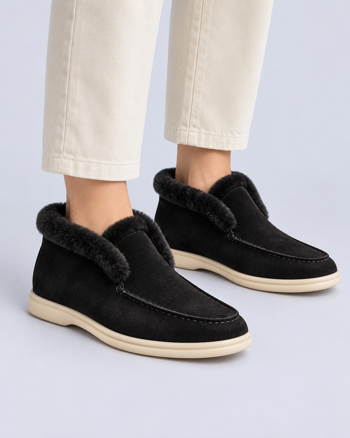 Shearling Lined Suede Moc Toe Loafers