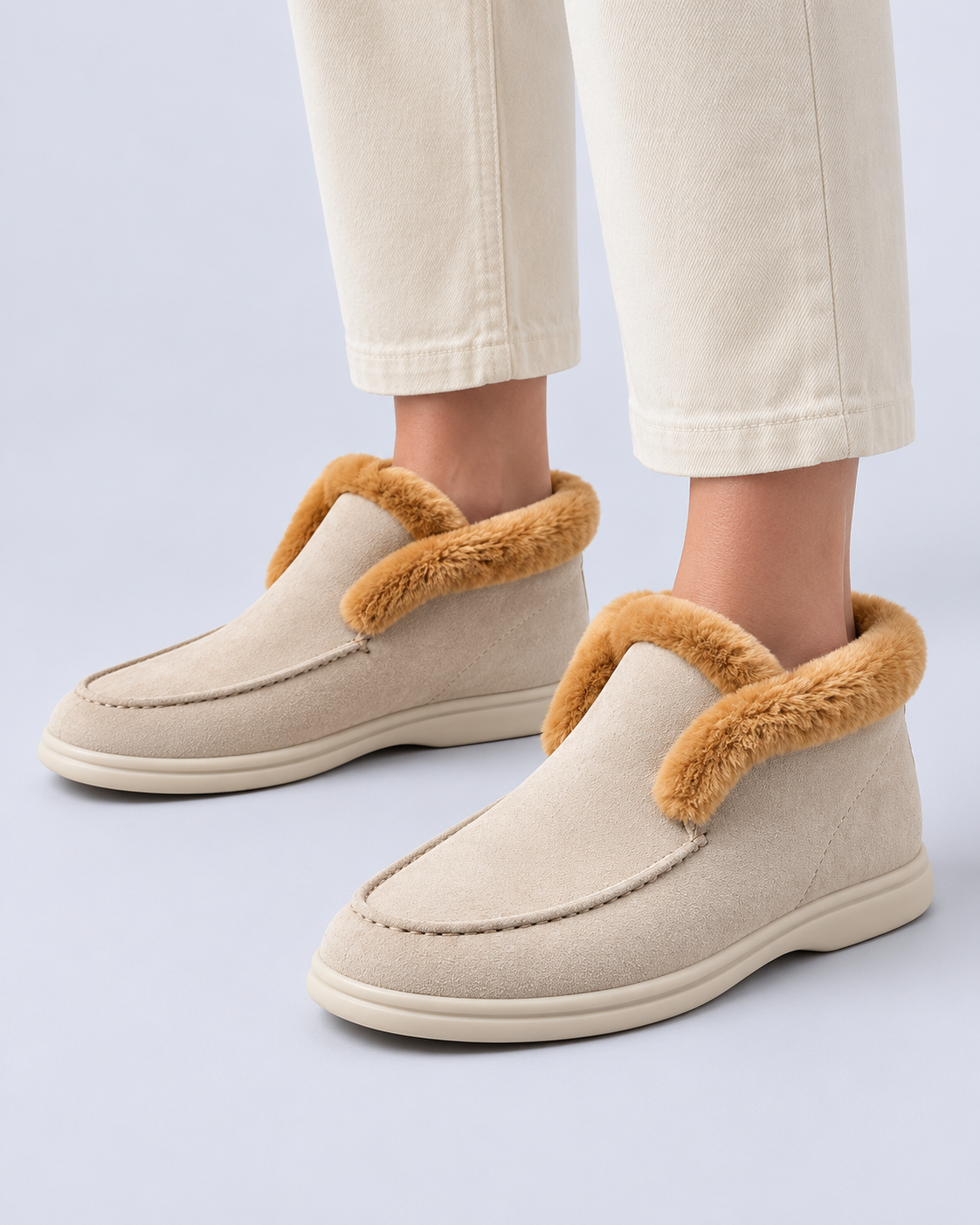 Shearling Lined Suede Moc Toe Loafers