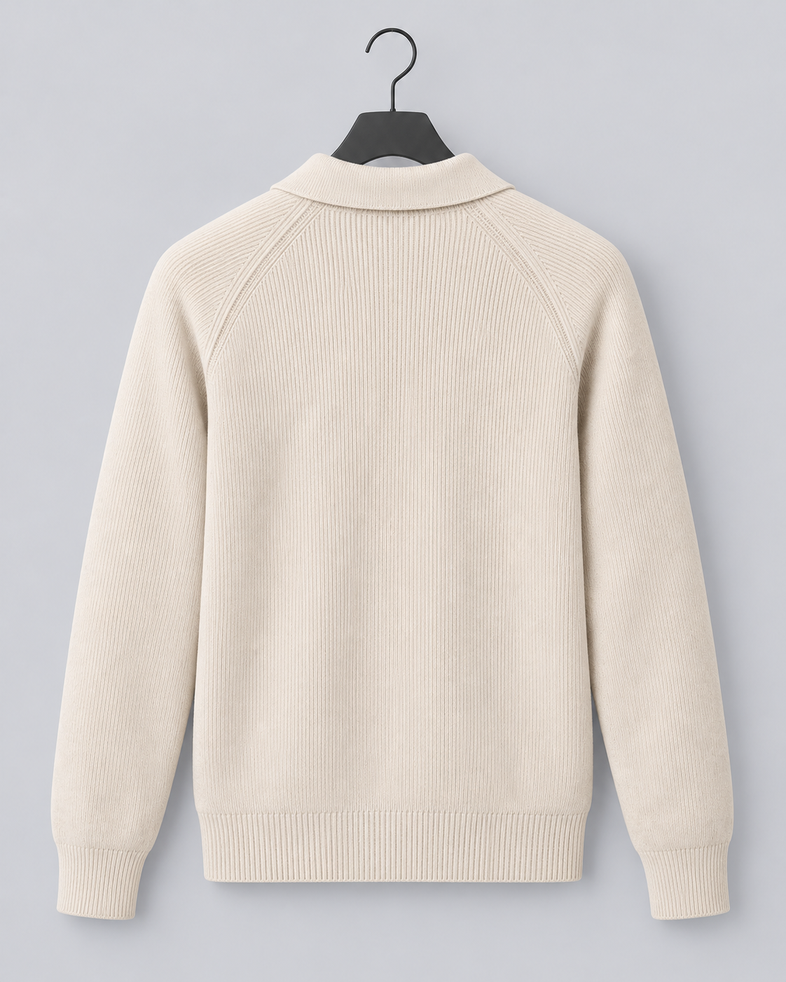 Men's Knitted Quarter-Zip Sweater with Collar and Raglan Sleeves