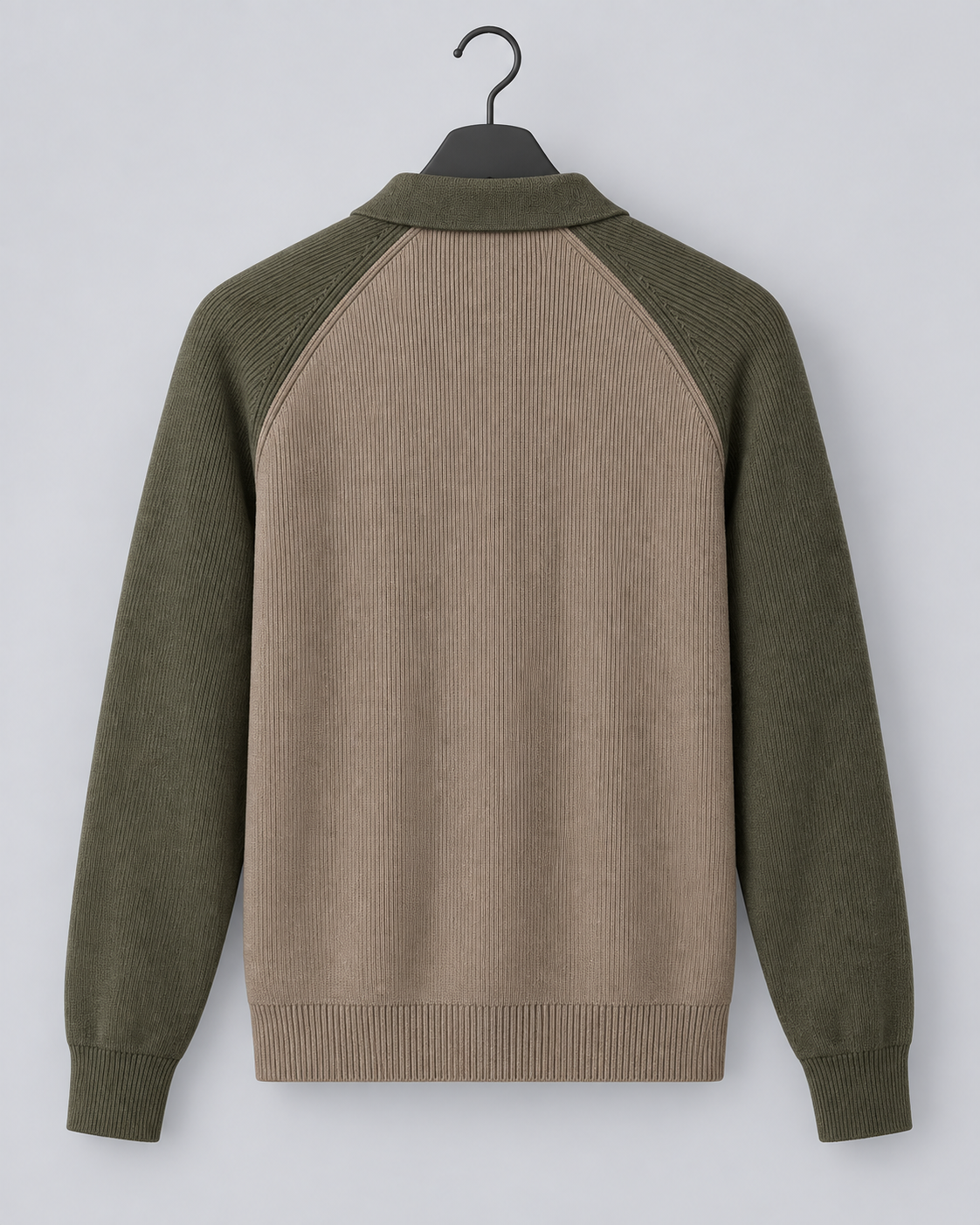 Men's Knitted Quarter-Zip Sweater with Collar and Raglan Sleeves
