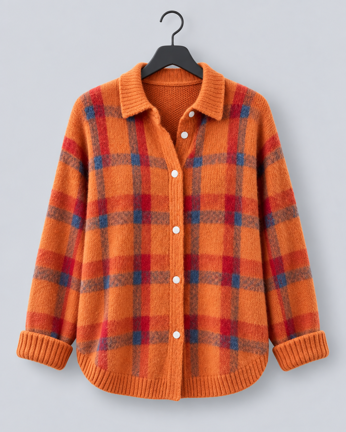Women's Soft Knit Checkered Cardigan | Relaxed Fit Retro Layering Sweater