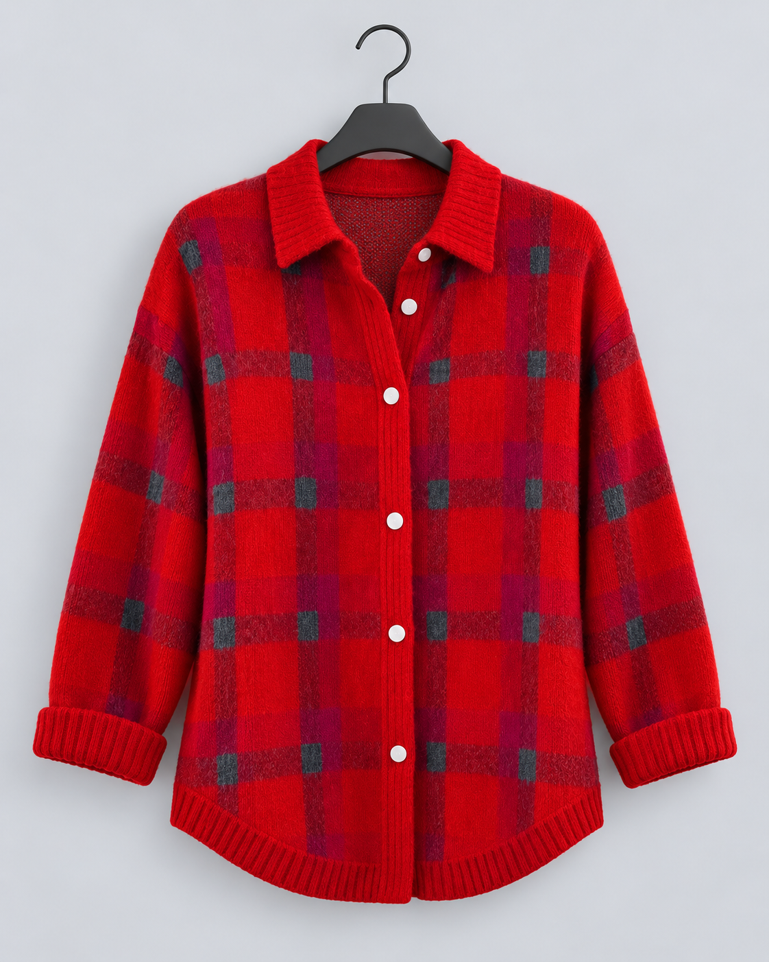 Women's Soft Knit Checkered Cardigan | Relaxed Fit Retro Layering Sweater