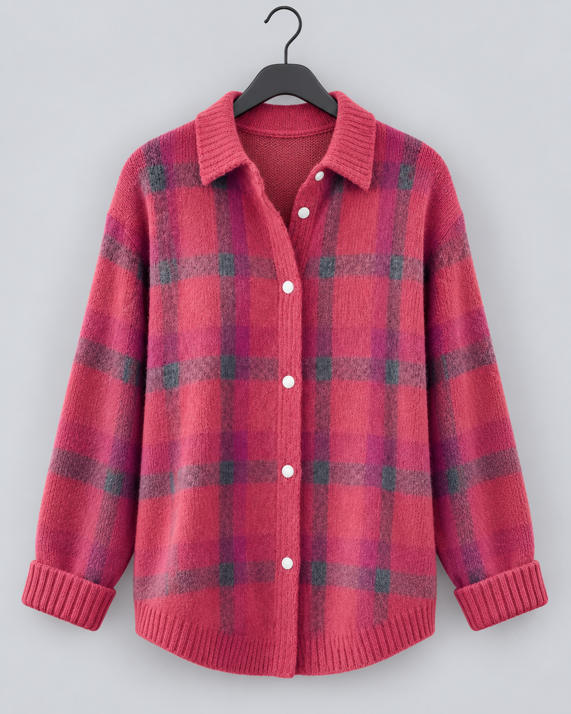 Women's Soft Knit Checkered Cardigan | Relaxed Fit Retro Layering Sweater
