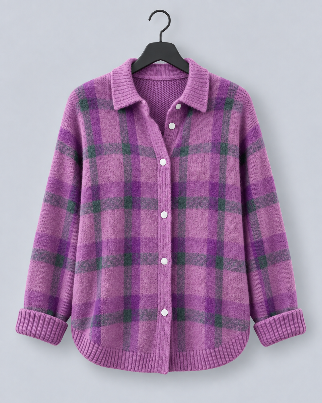 Women's Soft Knit Checkered Cardigan | Relaxed Fit Retro Layering Sweater