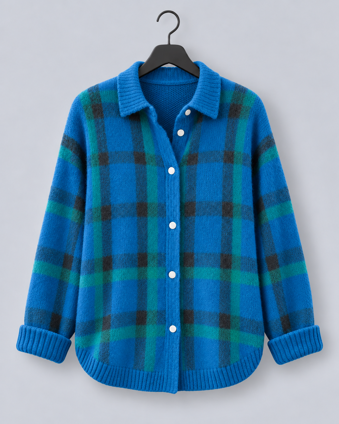 Women's Soft Knit Checkered Cardigan | Relaxed Fit Retro Layering Sweater
