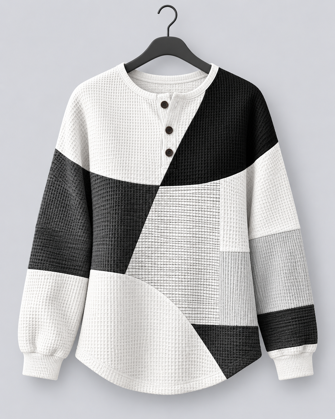 Women's Waffle Knit Pullover Sweater | Cozy Colour Block Henley for Autumn Winter
