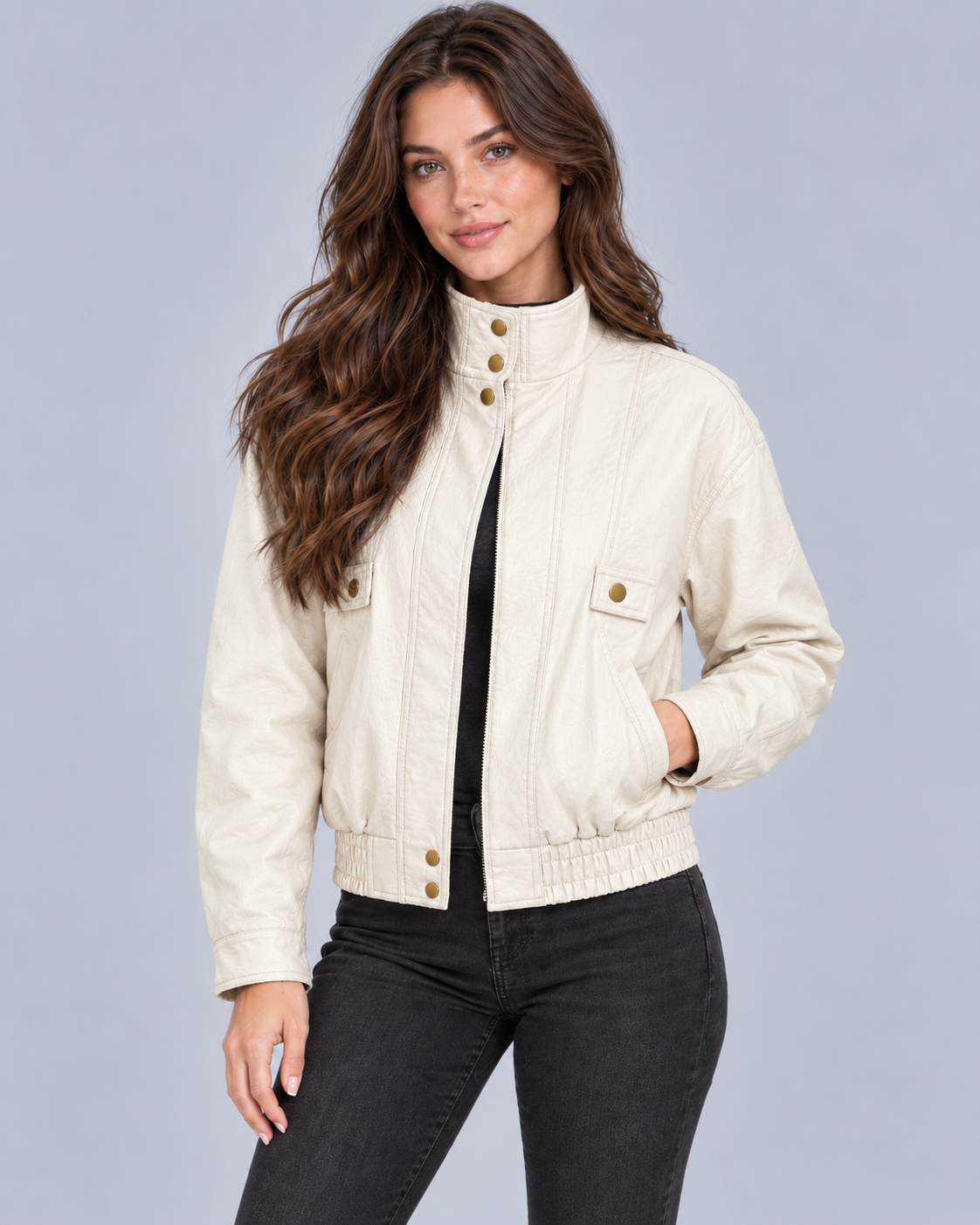 Women's Faux Leather Bomber Jacket | Relaxed Fit Biker Jacket