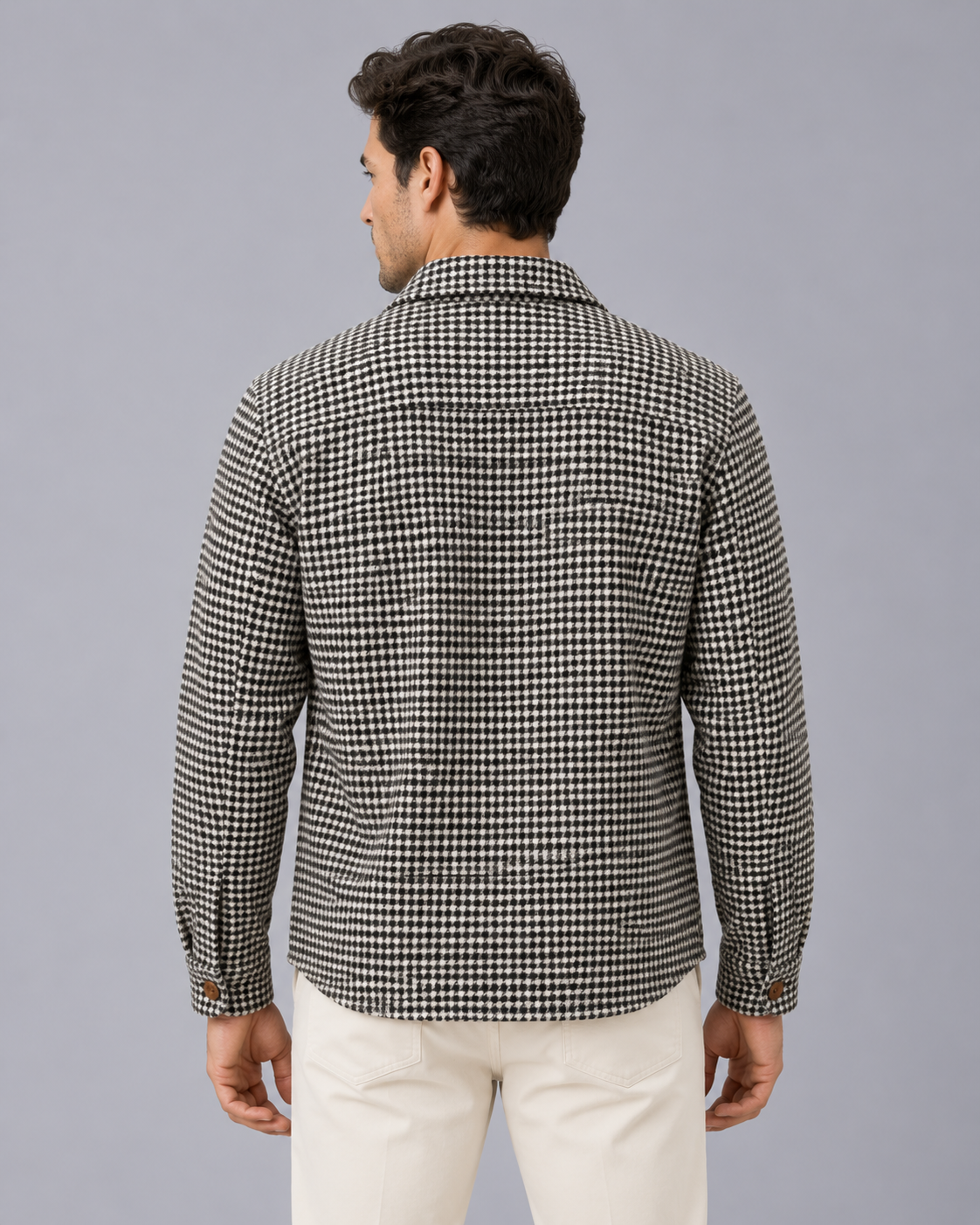 Men's Houndstooth Overshirt – Button-Up Shirt Jacket with Flap Chest Pocket, Regular Fit