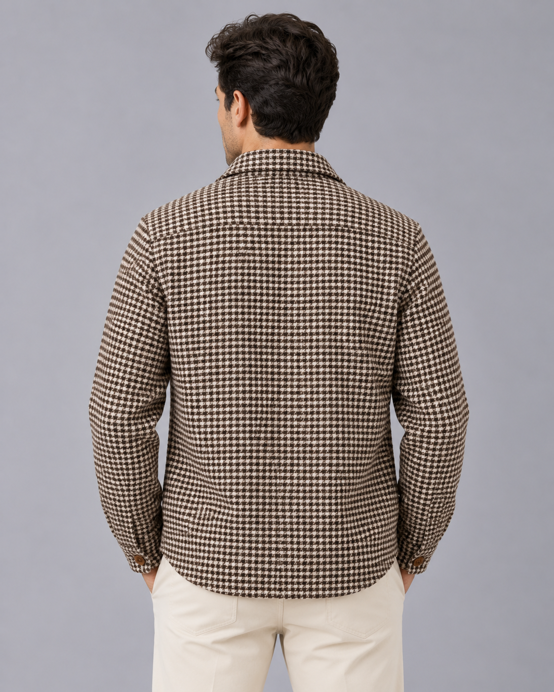 Men's Houndstooth Overshirt – Button-Up Shirt Jacket with Flap Chest Pocket, Regular Fit