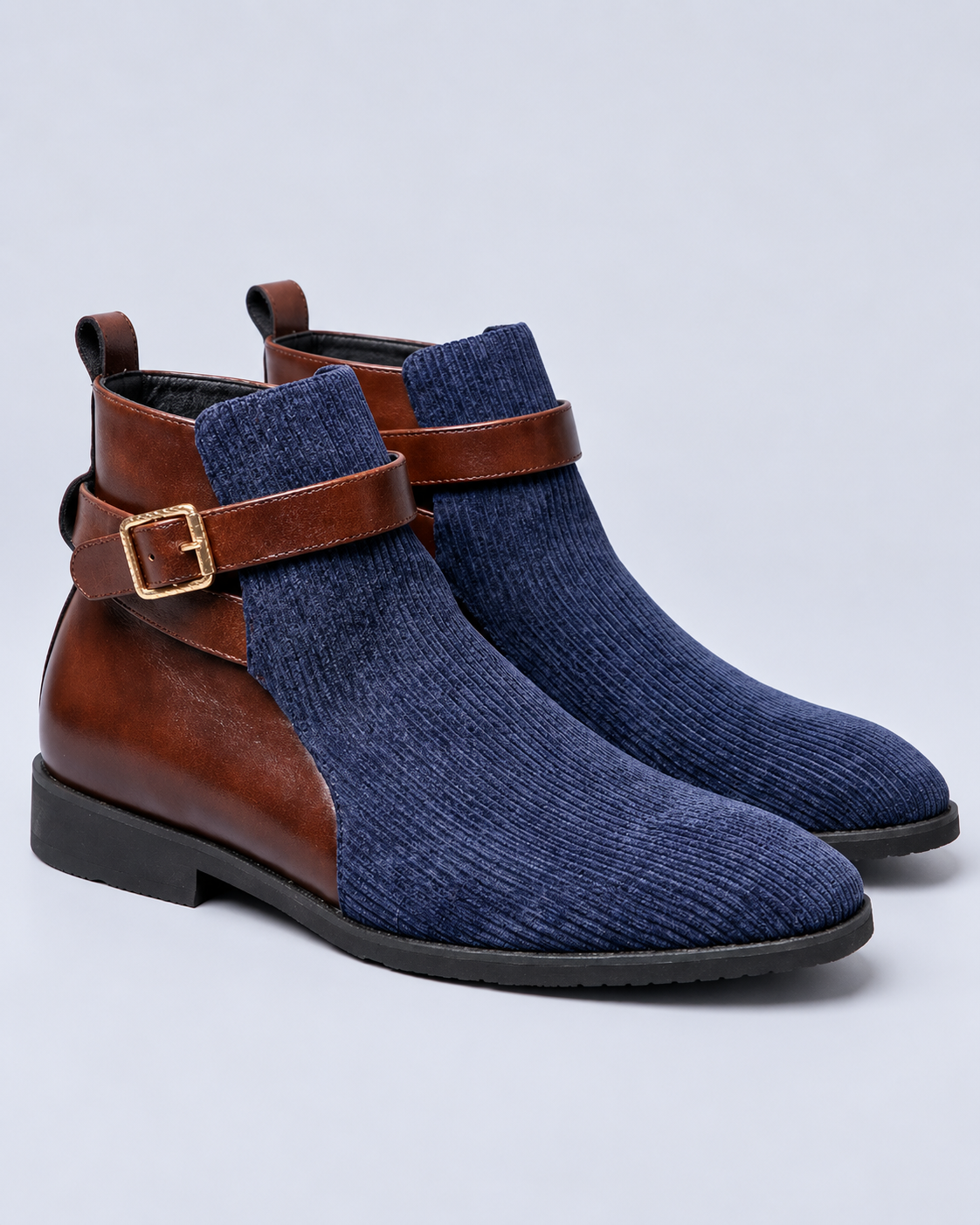 Men's Jodhpur Boots – Corduroy and Man-Made Leather Ankle Boots with Buckle Strap
