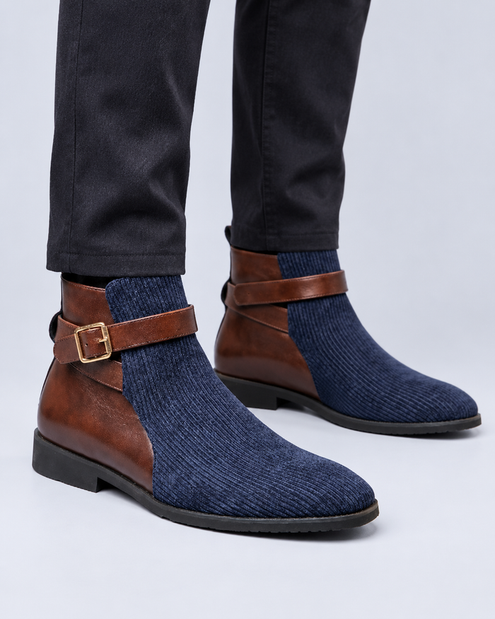 Men's Jodhpur Boots – Corduroy and Man-Made Leather Ankle Boots with Buckle Strap