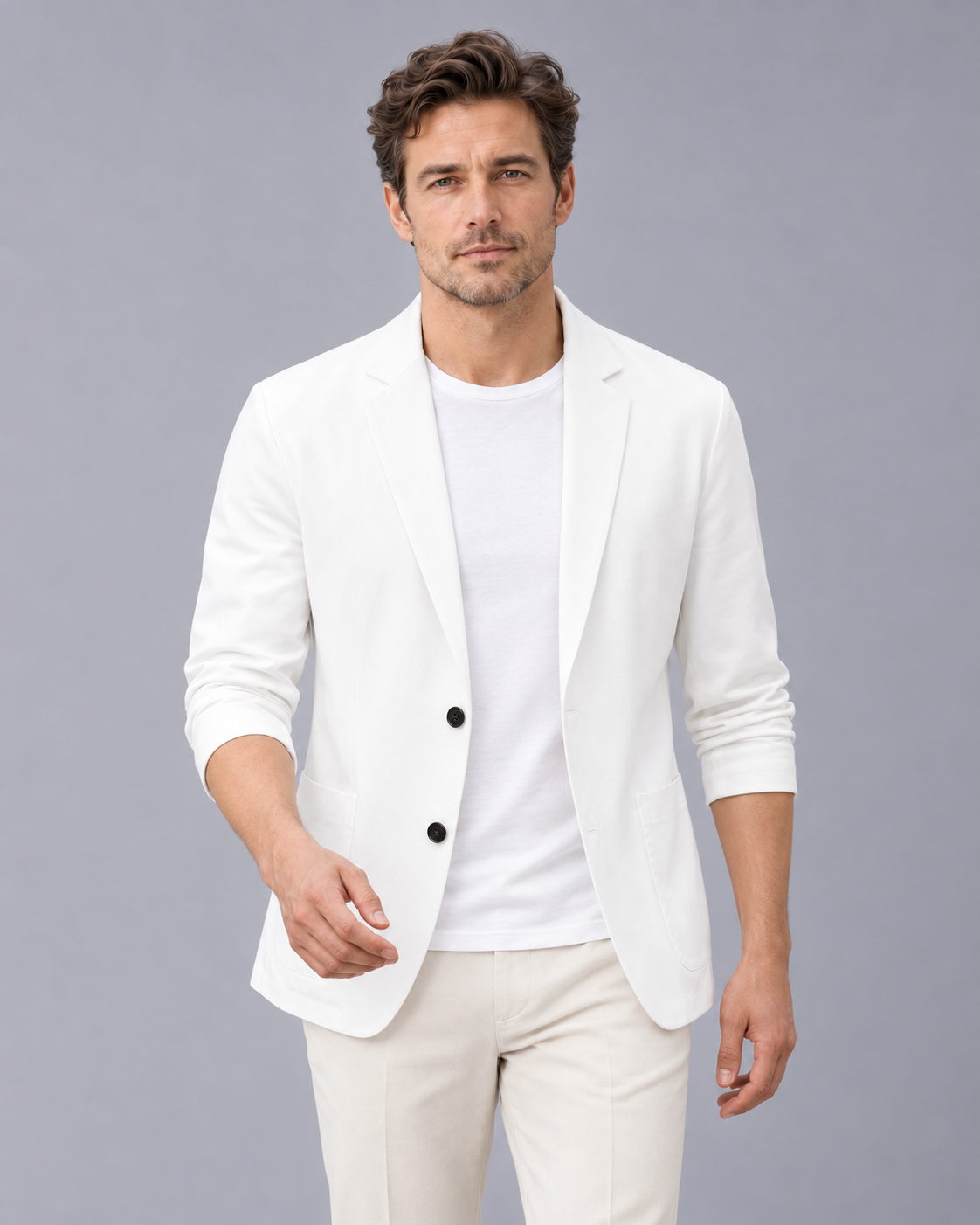 Men's Casual Blazer Jacket – Lightweight Two-Button Blazer with Notch Lapels and Patch Pockets