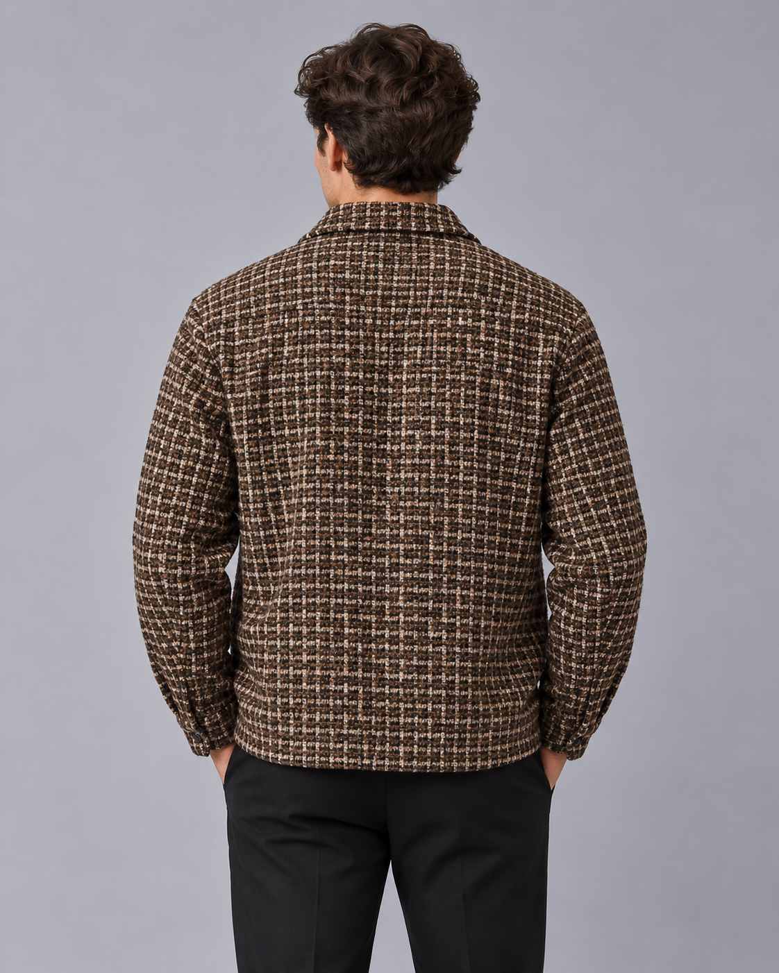 Men's Faux Suede Jacket with Collar – Short Button-Front Jacket with Yoke Seams, Relaxed Fit