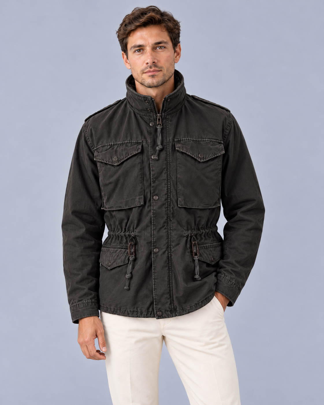 Men's Waterproof Polyester Rain Jacket | Durable Hooded Outdoor Storm Coat