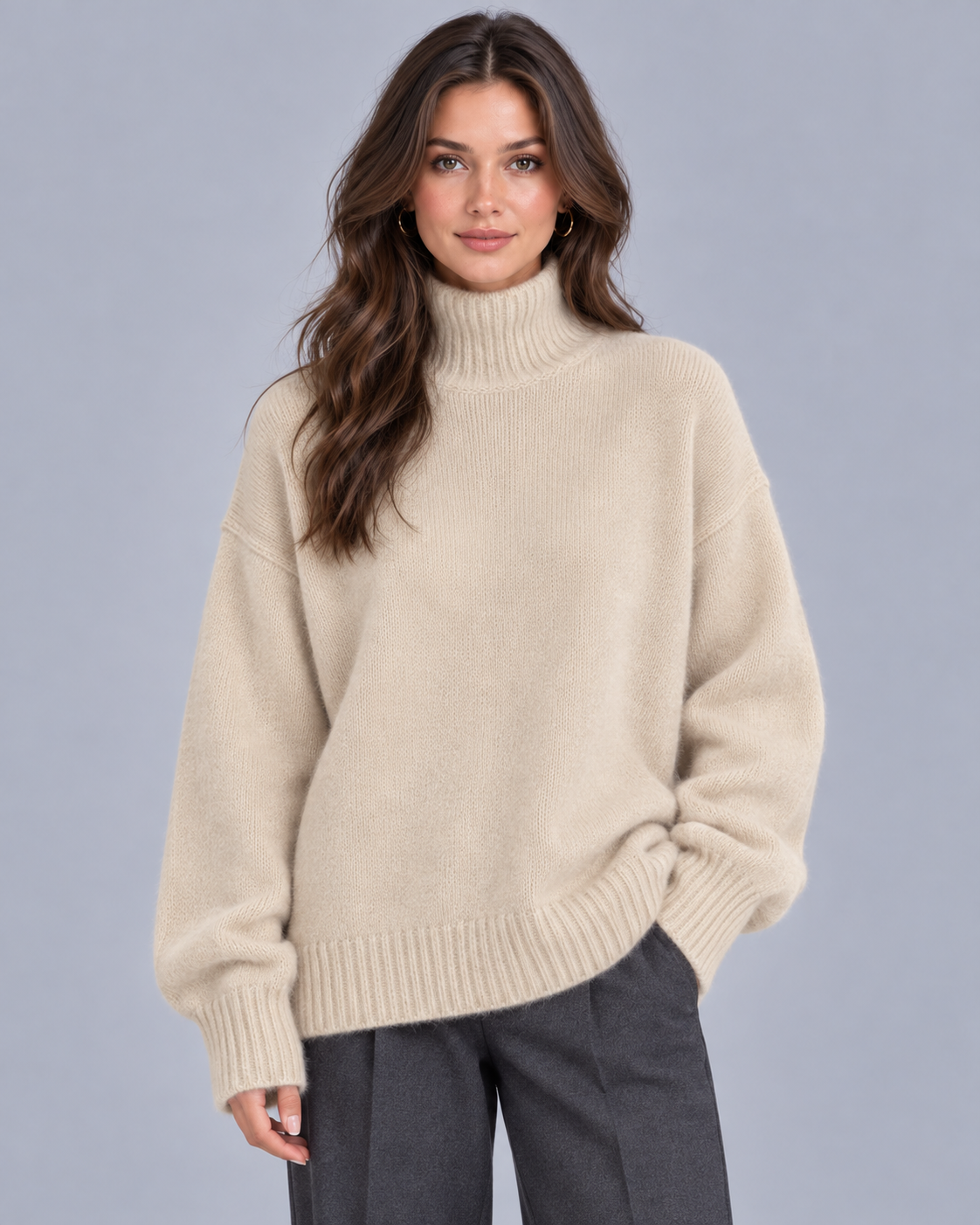 Women's Cashmere Turtleneck Jumper with Turtleneck Oversized Fit