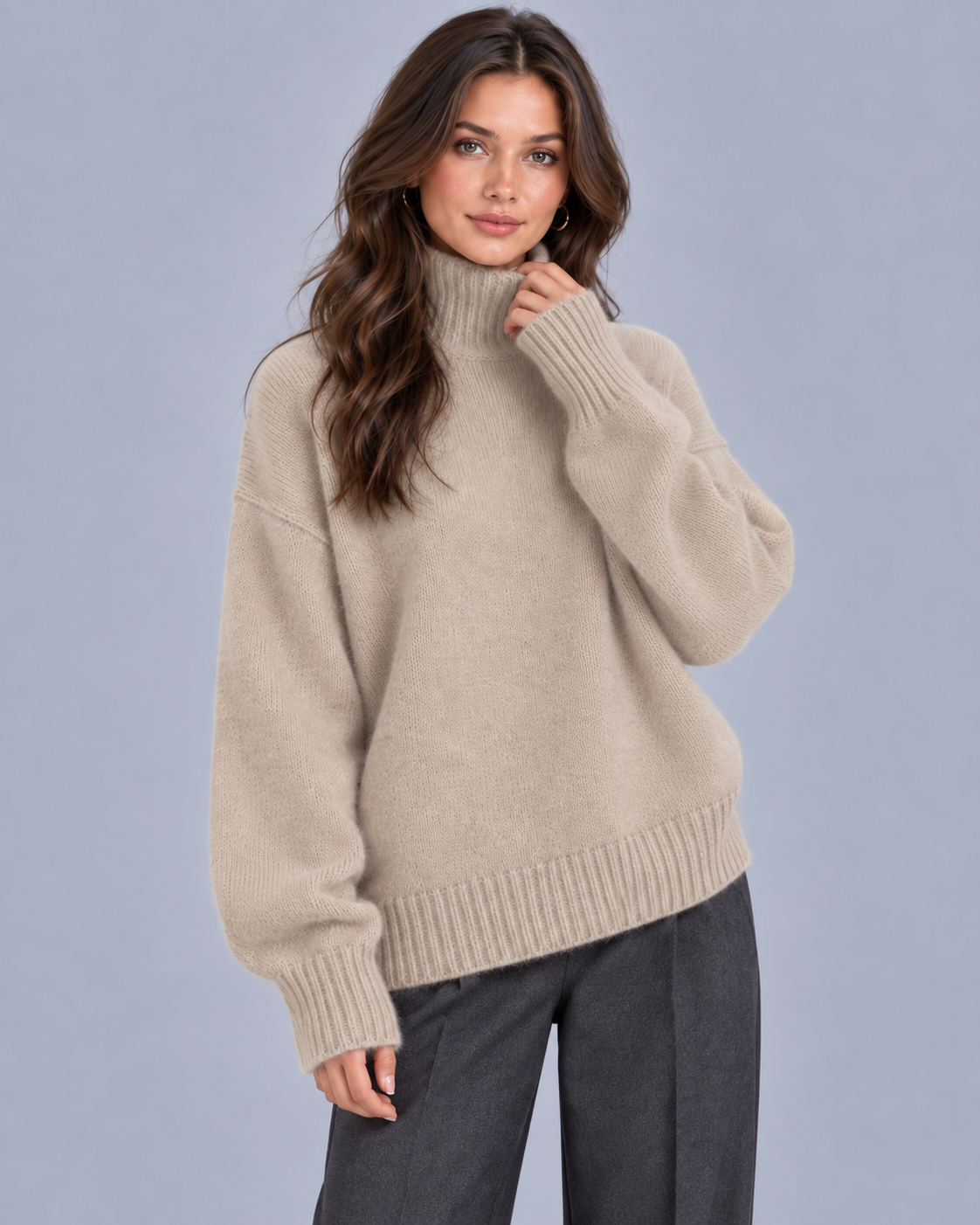 Women's Cashmere Turtleneck Jumper with Turtleneck Oversized Fit