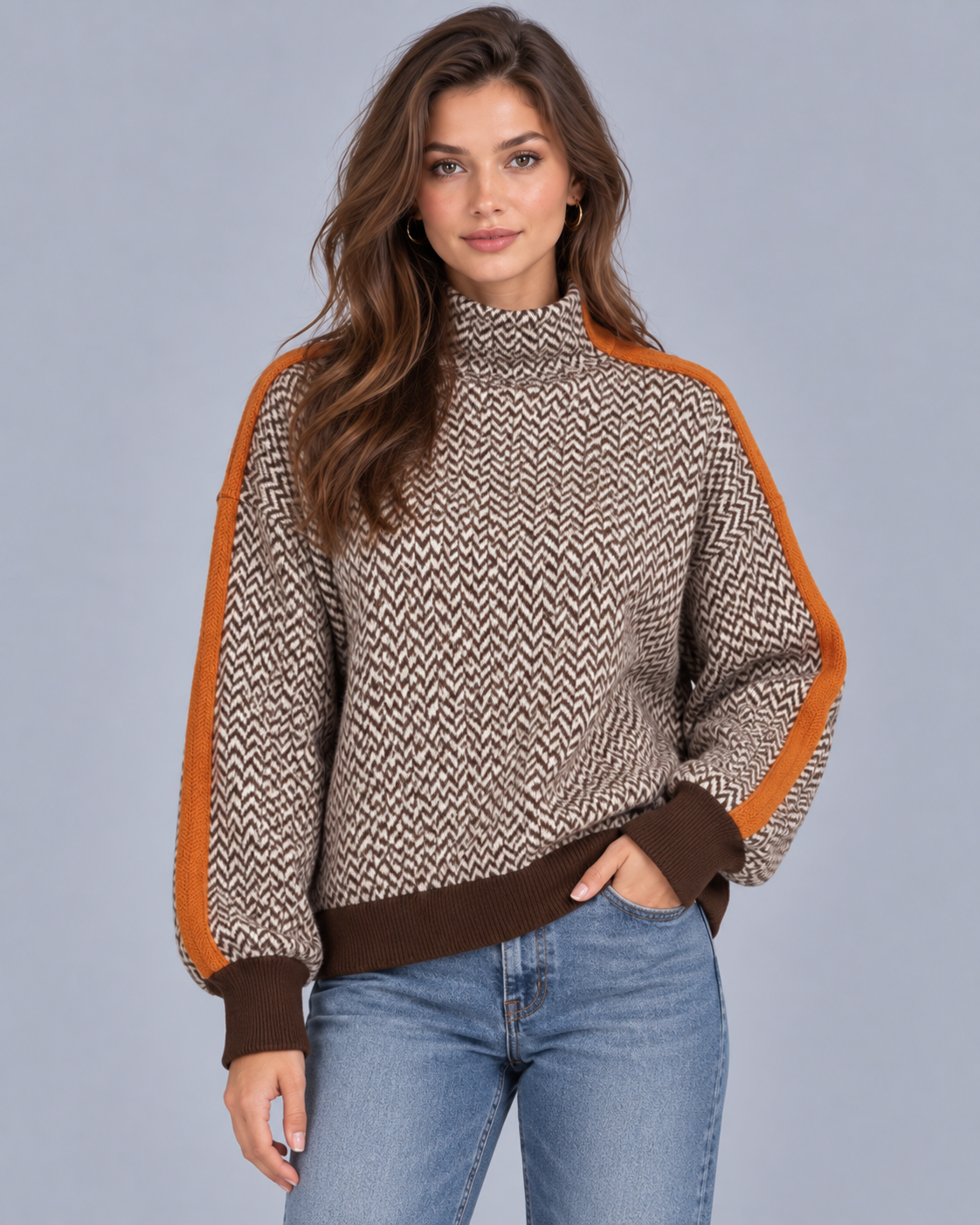 Women's Herringbone Turtleneck Jumper