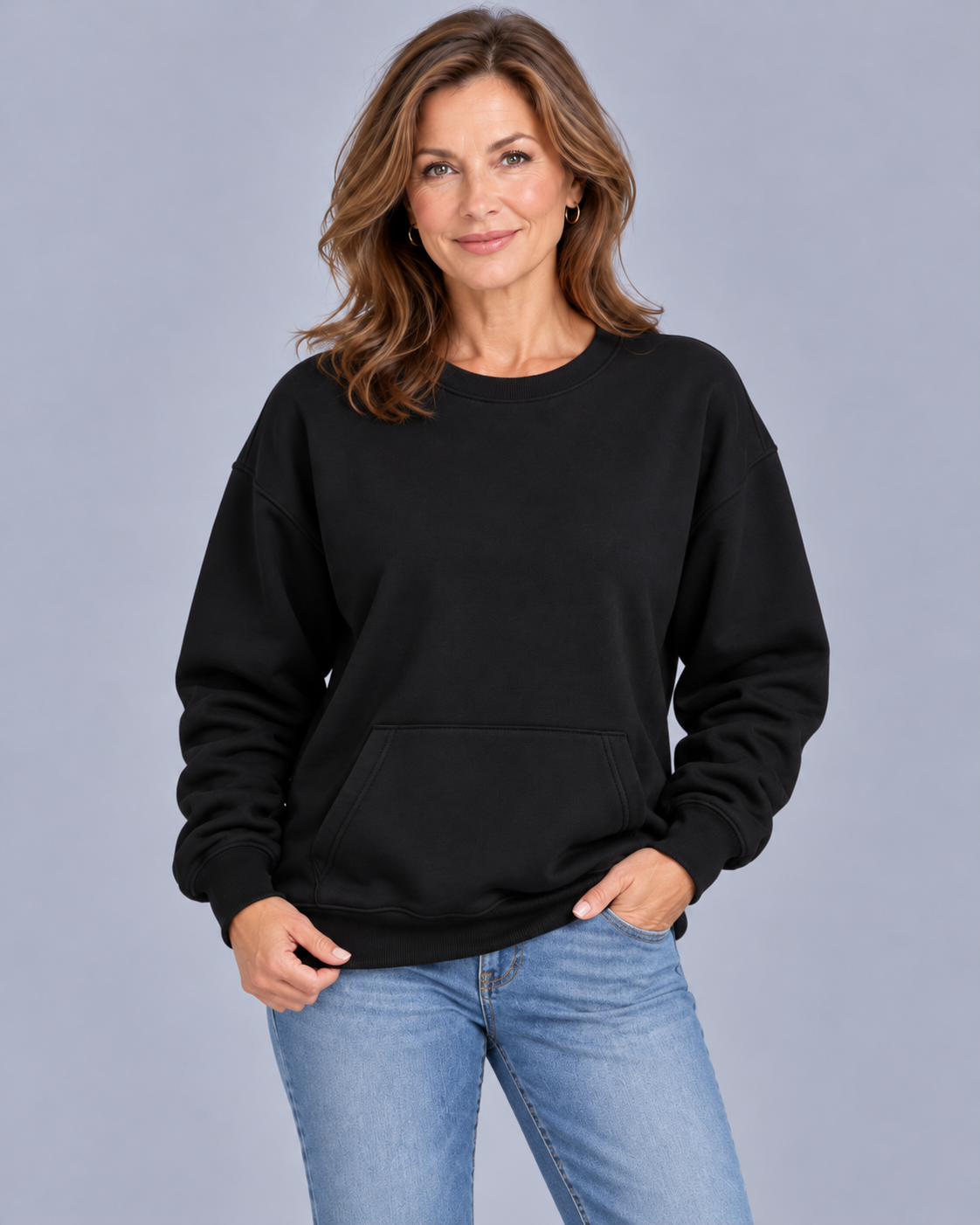Women's Sweatshirt | Oversized Kangaroo Pocket Crewneck Long Sleeve