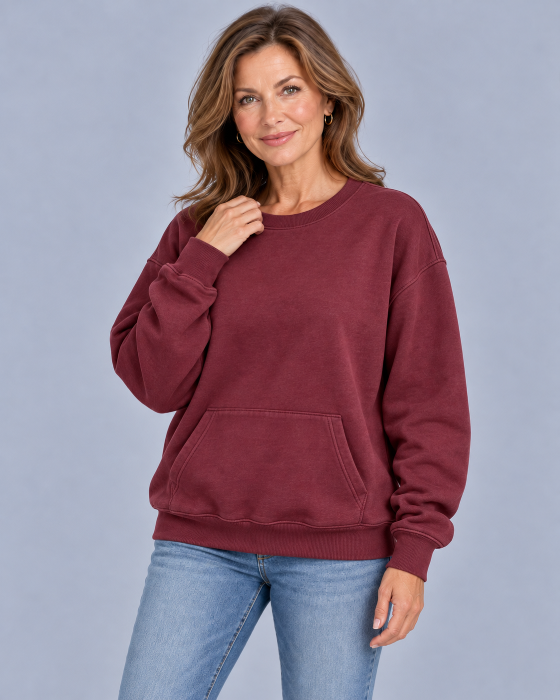 Women's Sweatshirt | Oversized Kangaroo Pocket Crewneck Long Sleeve