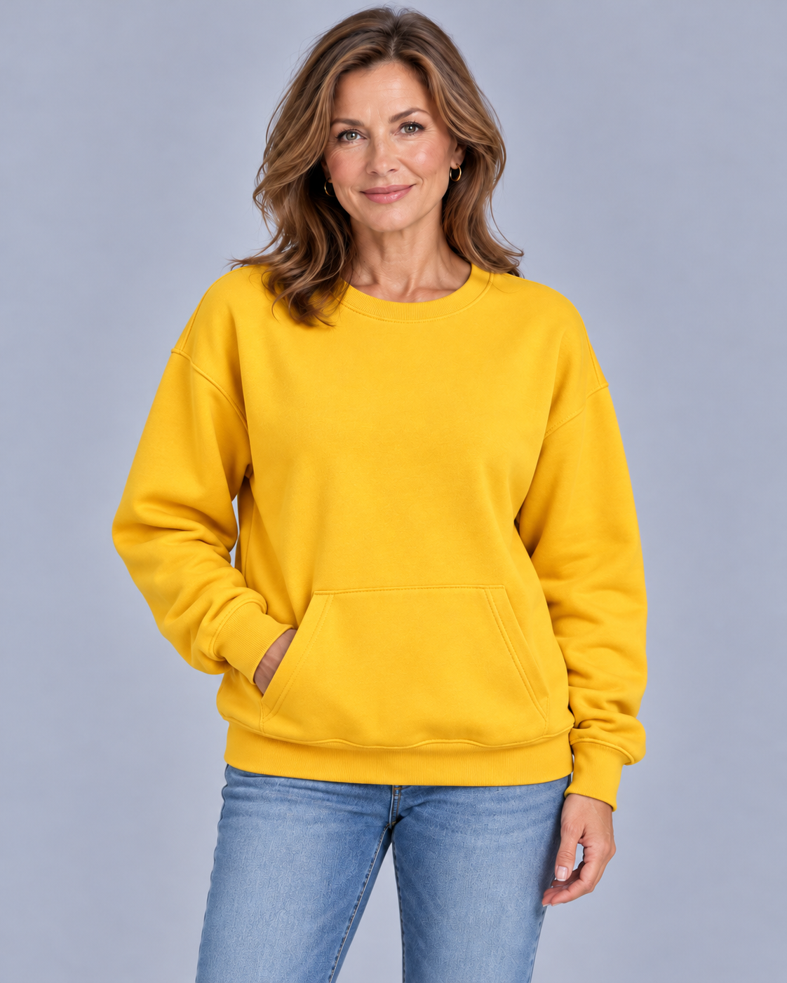 Women's Sweatshirt | Oversized Kangaroo Pocket Crewneck Long Sleeve