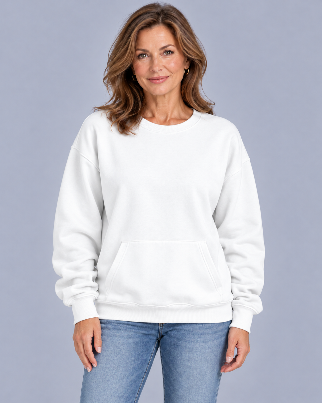 Women's Sweatshirt | Oversized Kangaroo Pocket Crewneck Long Sleeve