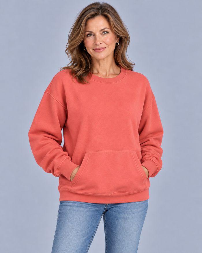 Women's Sweatshirt | Oversized Kangaroo Pocket Crewneck Long Sleeve