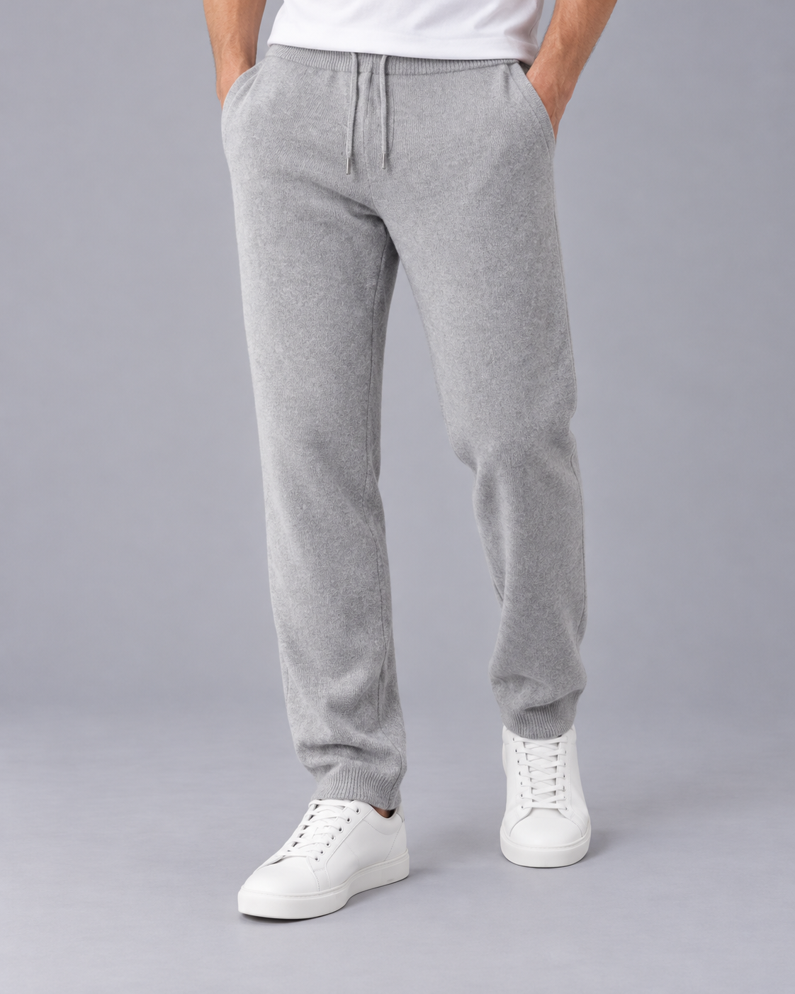 Men's 100% Merino Wool Knitted Tracksuit with Stand Collar and Tapered Joggers