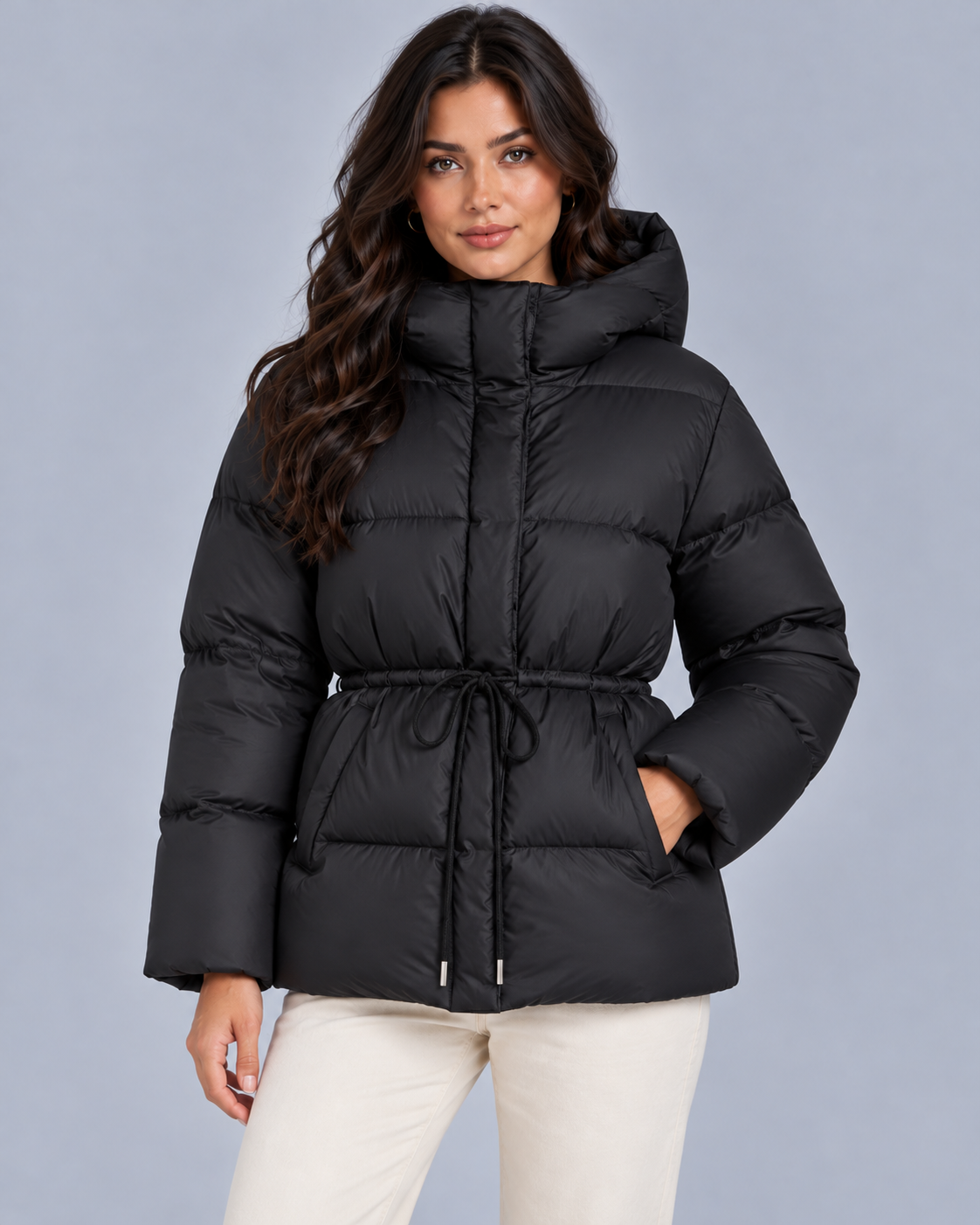 Women's Fitted Drawstring Puffer Jacket with Relaxed Fit