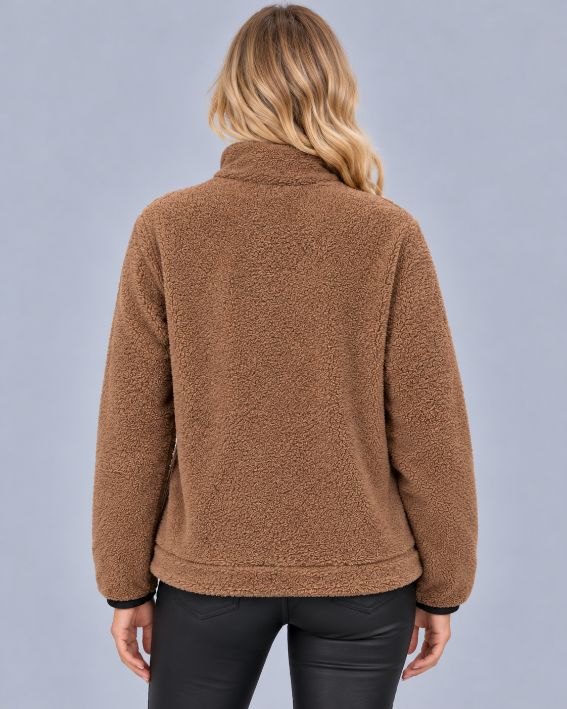 Women's Teddy Fleece Half Zip Jumper – Funnel Neck, Kangaroo Pocket