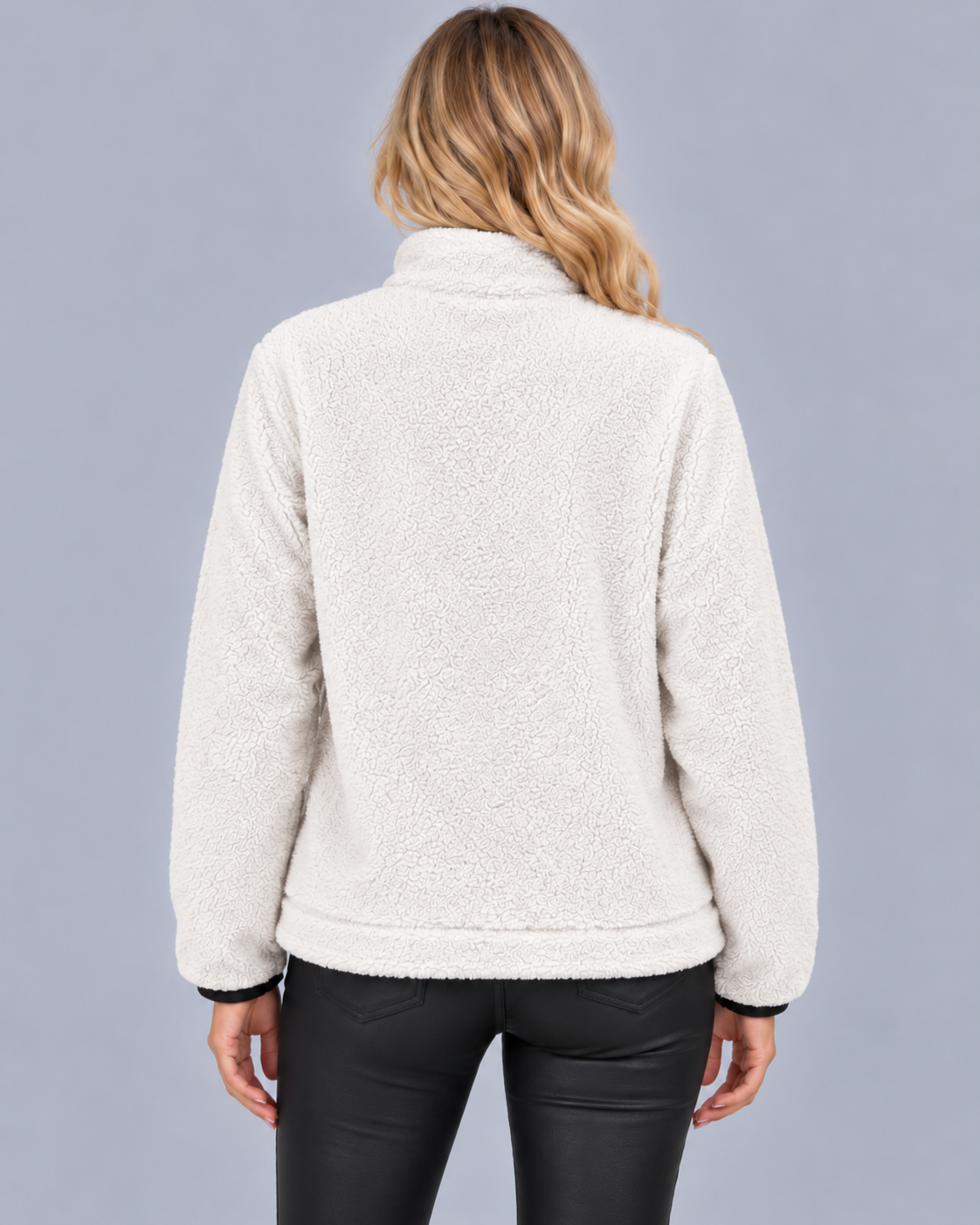 Women's Teddy Fleece Half Zip Jumper – Funnel Neck, Kangaroo Pocket