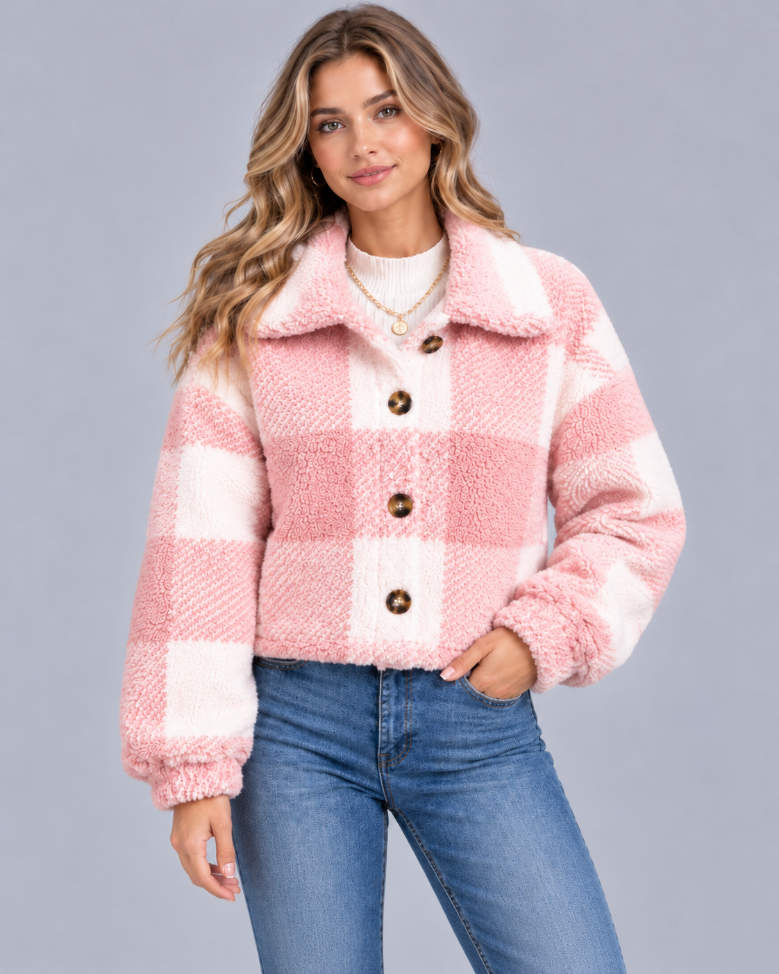 Women's Teddy Fleece Jacket – Subtle Check
