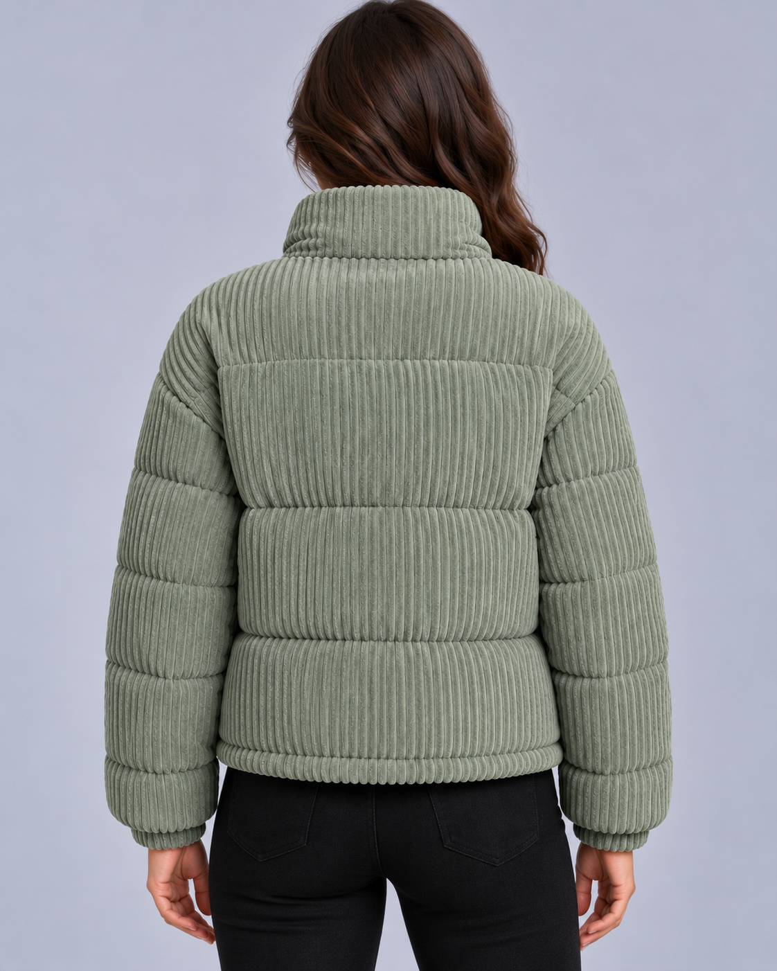 Women's Corduroy Puffer Jacket – Funnel Neck, Quilted