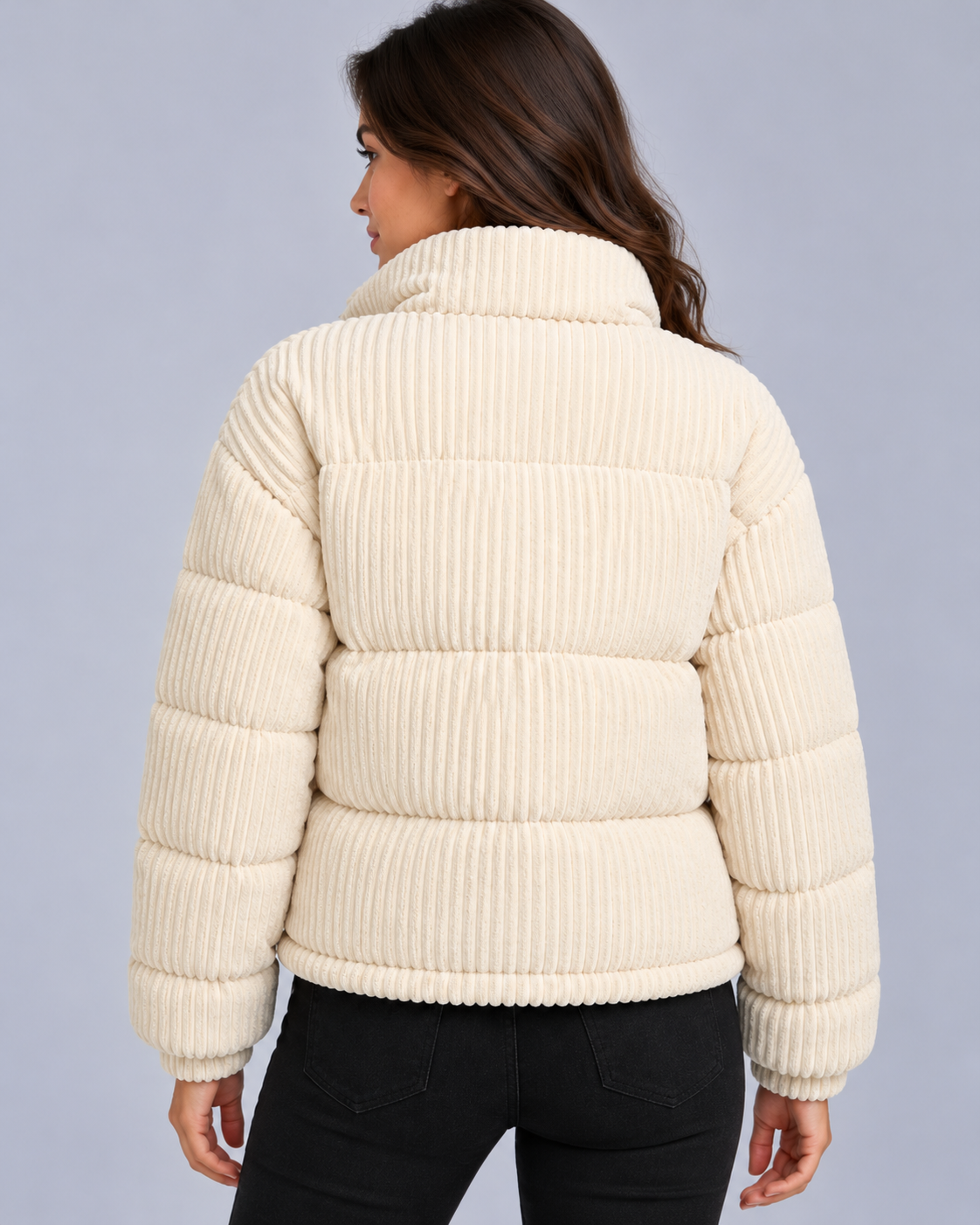 Women's Corduroy Puffer Jacket – Funnel Neck, Quilted