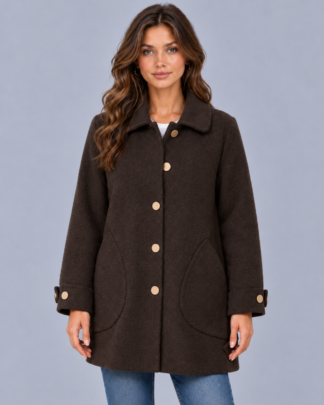 Women's Oversized Mid-Length Coat – Relaxed Fit, Cuff Detail