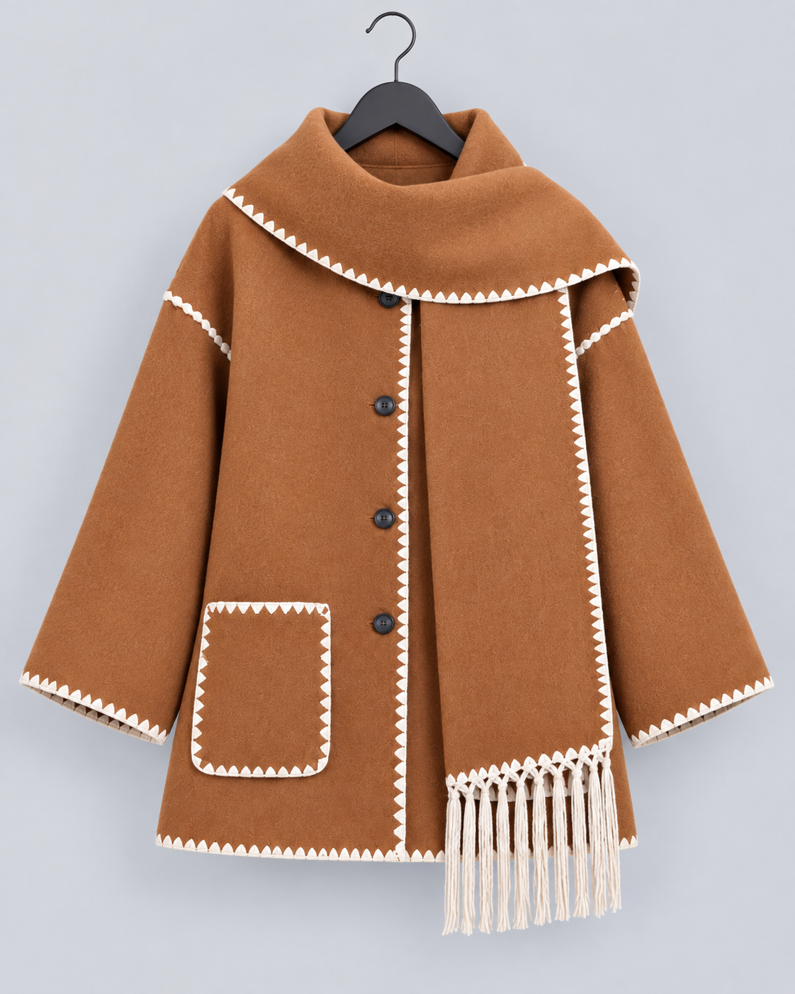 Women's Oversized Whipstitch Fringe Scarf Coat