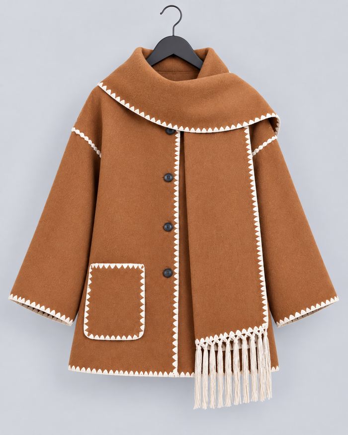 Women's Oversized Whipstitch Fringe Scarf Coat