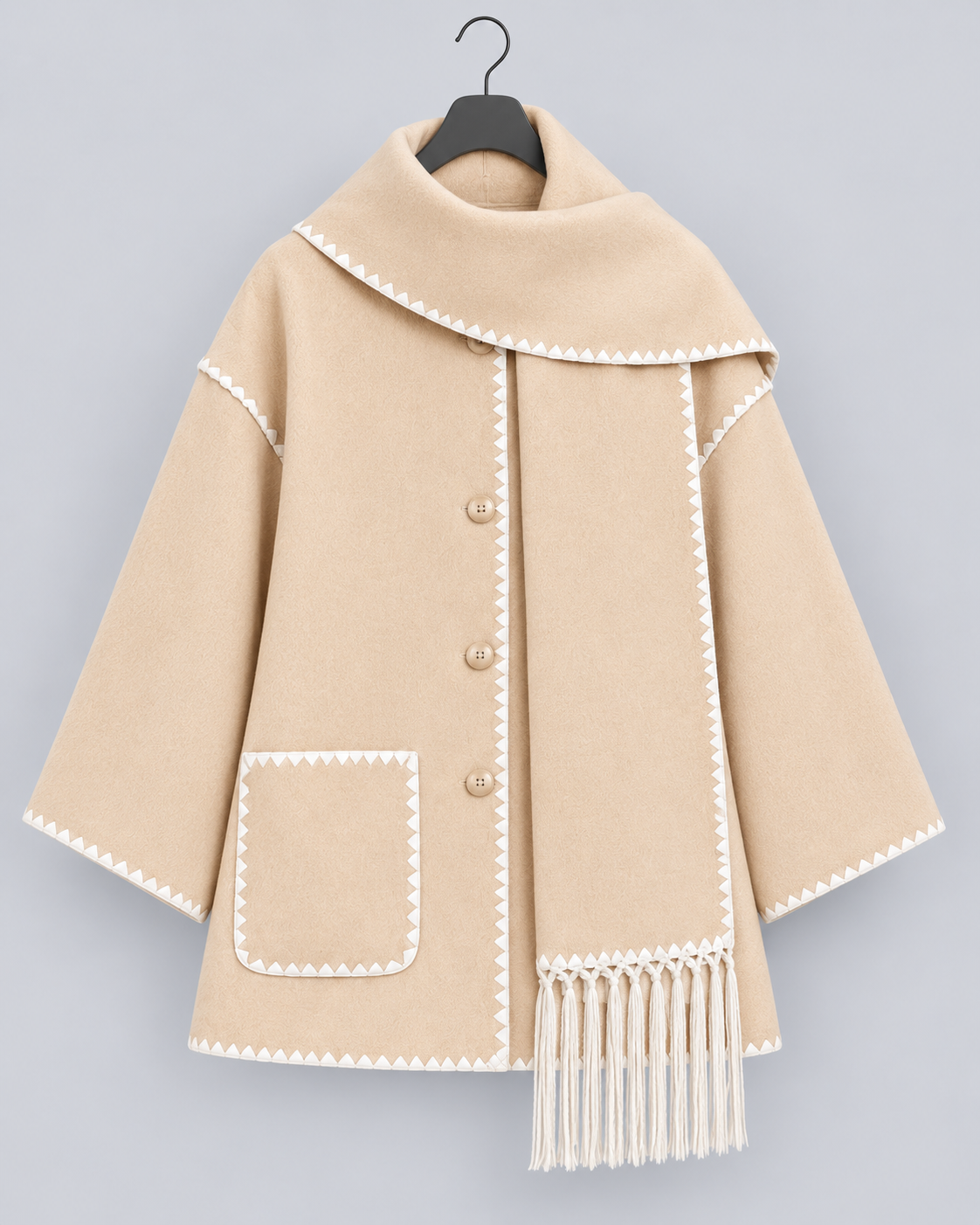 Women's Oversized Whipstitch Fringe Scarf Coat