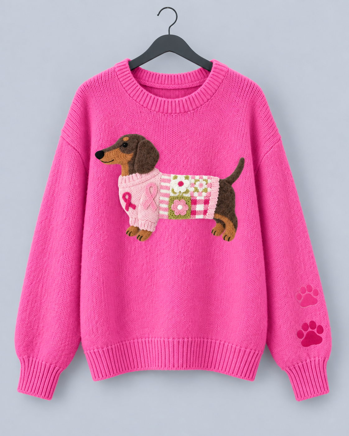 Women's Cozy Knit Sweater | Adorable Dachshund Motif Jumper with Relaxed Fit
