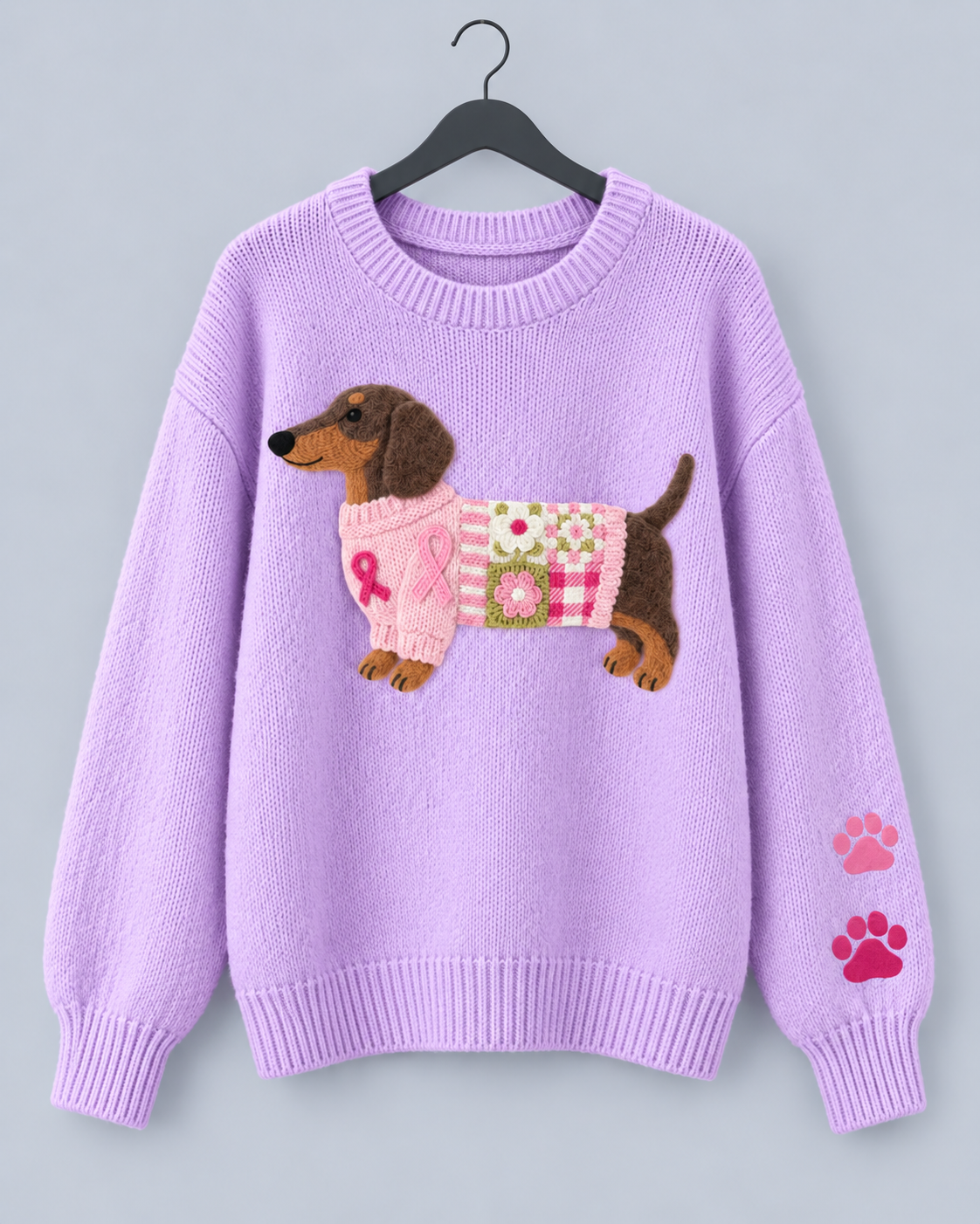 Women's Cozy Knit Sweater | Adorable Dachshund Motif Jumper with Relaxed Fit