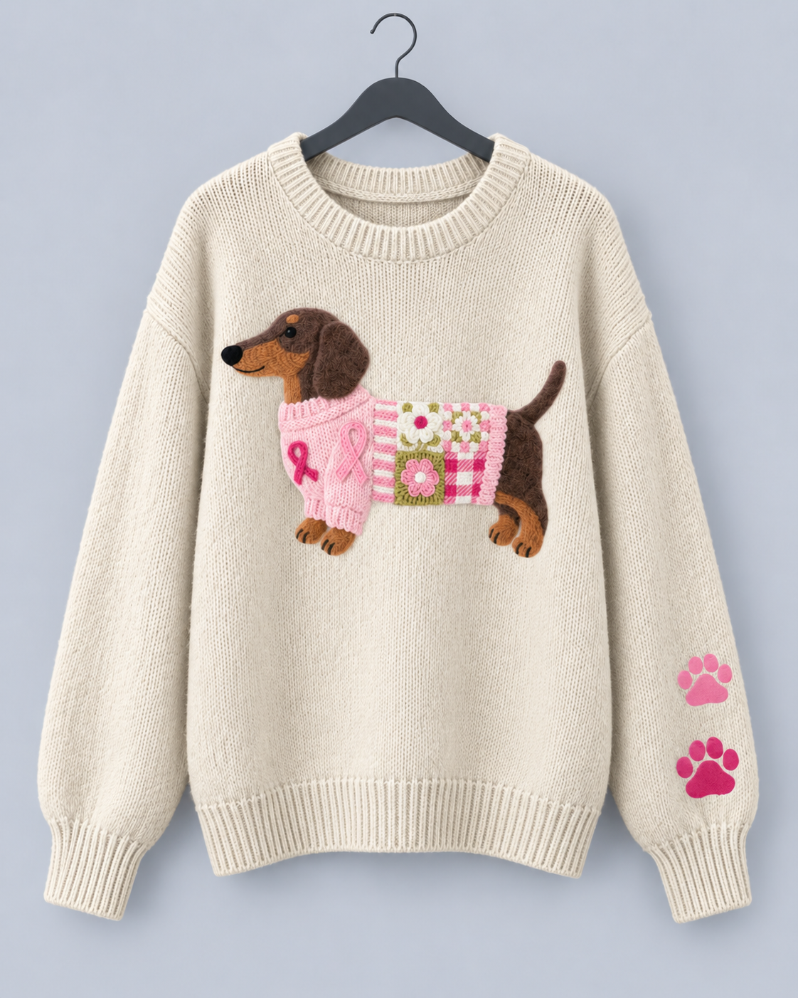 Women's Cozy Knit Sweater | Adorable Dachshund Motif Jumper with Relaxed Fit
