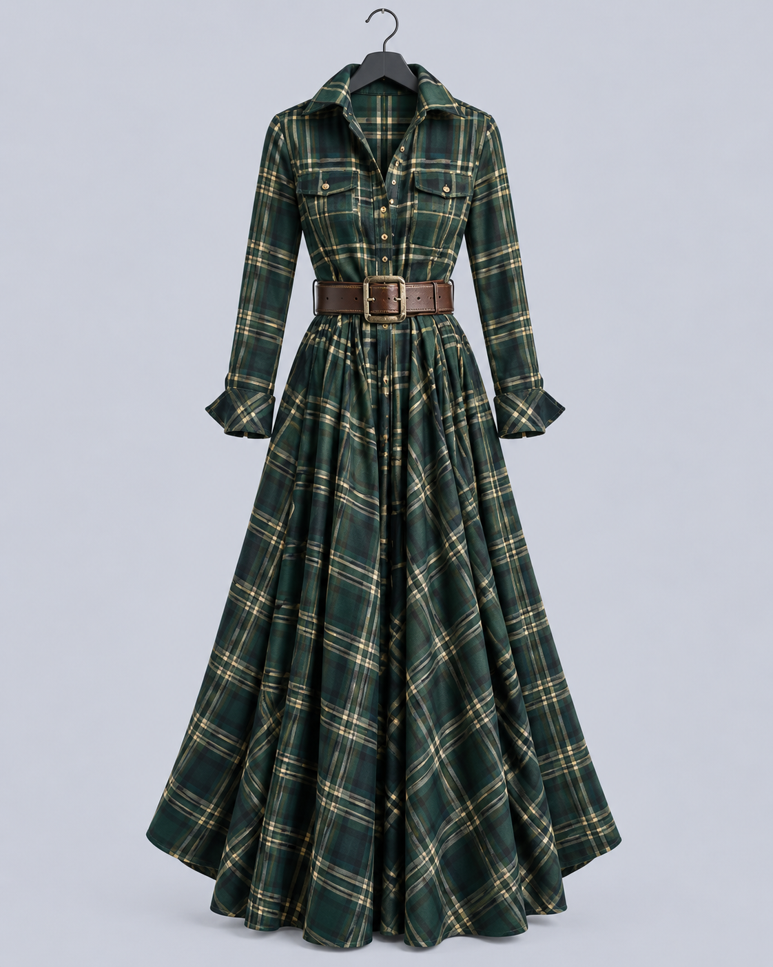 Women's Soft Plaid Vintage Shirt Dress | Flattering Button-Down with Lapel