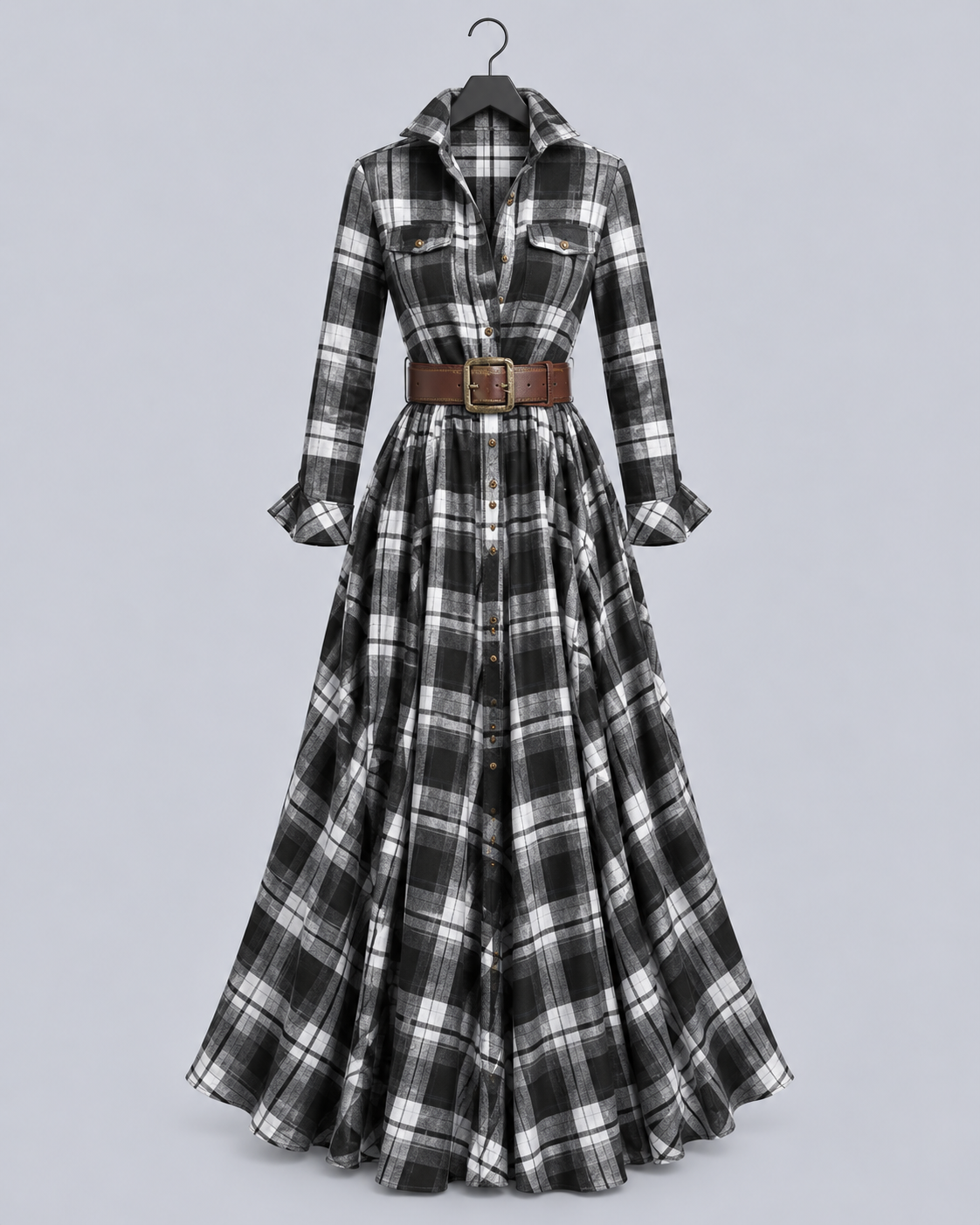 Women's Soft Plaid Vintage Shirt Dress | Flattering Button-Down with Lapel