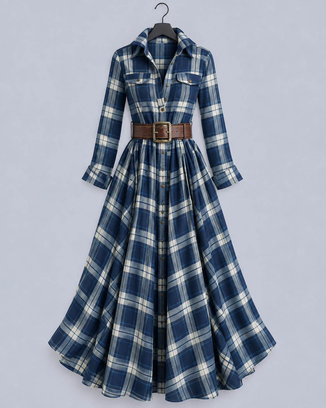 Women's Soft Plaid Vintage Shirt Dress | Flattering Button-Down with Lapel